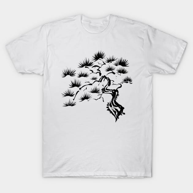 Sumi-E Pine Tree (Black) T-Shirt by bengman